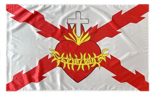 Durabol Bandera Cruz de Borgoña Imperio Español Águila Bicéfala Cruz de San Andrés Sagrado corazon Tercios Morados 150 x 90 cm Satén Brillante (Sagrado Corazón)