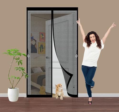 Zanzariera Magnetica per Porte 109 x 227 cm Zanzariere Porte Chiusura Automatica, Facile da Installare Zanzariera Magnetica Regolabile Porta Finestra per Porta da Balcone, Cantine, Terrazze, Nero