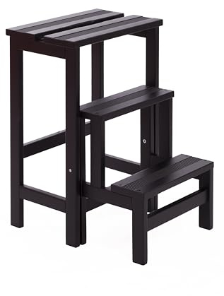 Sgabello Scala Pieghevole Karn Happy Lines in Legno Faggio – Scaletta con Gradini Antiscivolo e Blocco Sicurezza – Scala Cucina Compatta Made in Italy