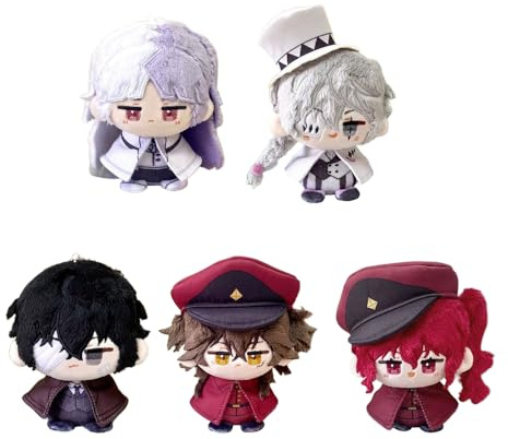 5 st BSD Dazai Osamu mjuk figur hänge Nakahara Chuuya fylld figur Akutagawa Ryunosuke nyckelring, söt mini anime tecknad Sigma nyckelring väska ryggsäck nyckel dekorera samlarobjekt födelsedagspresent