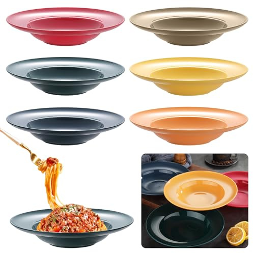 LEKEFETO 6 Stück Pastateller Suppenteller Tief, Speiseteller Set, Wiederverwendbar Tiefe Teller, Tiefe Pasta-Teller, für Nudeln Salate Steaks, Mikrowellengeeignet & Spülmaschinenfest - 4,5 x 23 cm