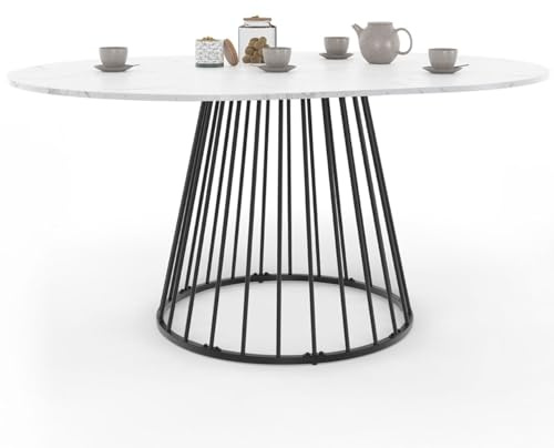 IDMarket - Table à Manger Extensible Ronde Yuna 4-8 Personnes Plateau Effet marbre Blanc Alaska et Noir 110-150 cm
