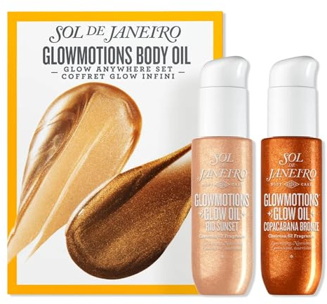 Sol de Janeiro Glowmotions Body Oil Set, Copacabana Bronze und Rio Sunset, Schimmerndes Körperöl mit Cupuaçu-Butter und Acai-Öl, Cheirosa '62 Duft, 4 Flaschen