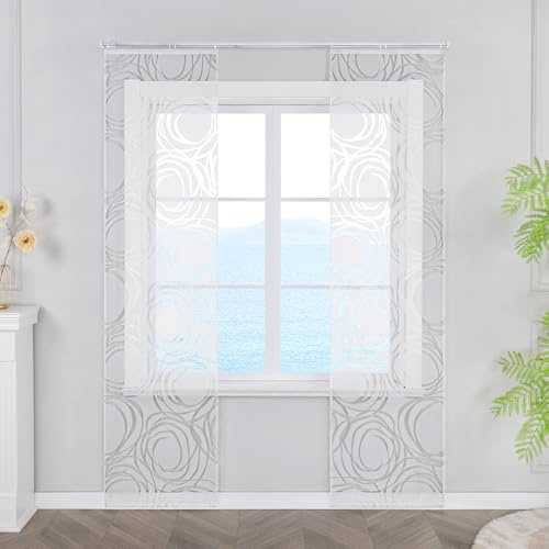 ESLIR Schiebegardinen Set 2er Flächenvorhänge mit Klettband Modern Gardinen für Schienensystem Wohnzimmer Schiebevorhang Transparent Vorhang Ausbrenner Weiß BxH 57x245 cm 2 Stück