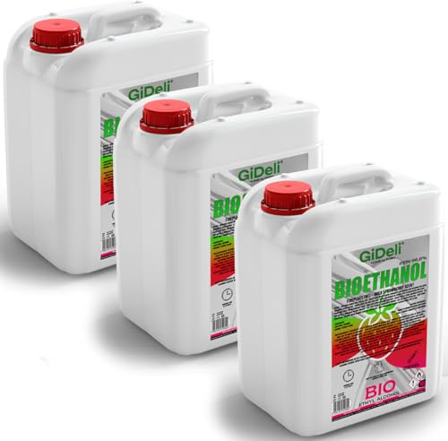 GiDeli Bioetanol 3 x 10 l de aroma a fresa silvestre 96,6% etanol para chimeneas interiores y exteriores, sin humo ni hollín, de maíz y remolacha azucarera