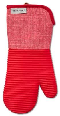 KitchenAid Ribbed Soft Silicone Oven Glove, Heat Resistant Oven Mitt Ideal for Cooking and Baking, Non-Slip Grip, Comfortable and Durable, Dishwasher Safe, Empire Red