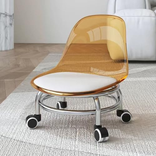 Taburete rodante con soporte para la espalda, ruedas giratorias de 360°, metal y acrílico para el hogar, oficina, masaje, tienda, fitness