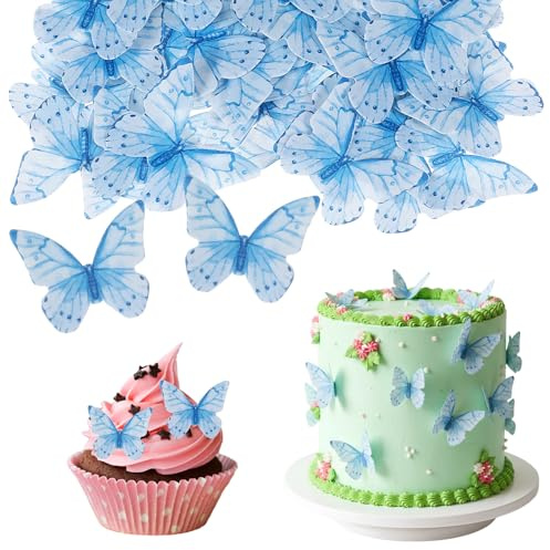 48 PCS Edible Butterfly Cupcake Toppers, Butterfly Cake Toppers, Rice Paper Butterflies for Cake Decorating, Baby Shower, Wedding, Birthday Party Decorations Supplies Light Purple