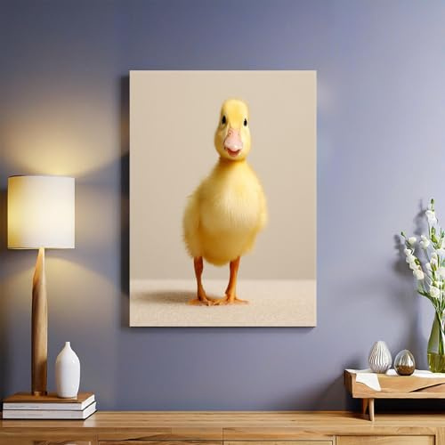 Gelb Bild auf Leinwand Tierische Ente 50 x 40 cm Gerahmter Kunstdruck Wandkunst Aufhängefertig Dekoration für Wohnzimmer Schlafzimmer Küche Badezimmer Flur