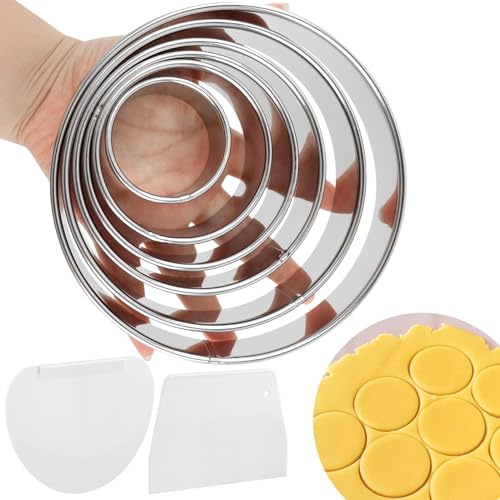 6PCS Round Cookie Cutters Set,Stainless Steel Biscuit Cutters For Baking,Round Cookie Biscuit Cutter in Graduated Sizes Shape Mol ds for Pastries Doughs Doughnuts(Silver,Size:2, 3, 3.5, 4, 5, 6 Inch)