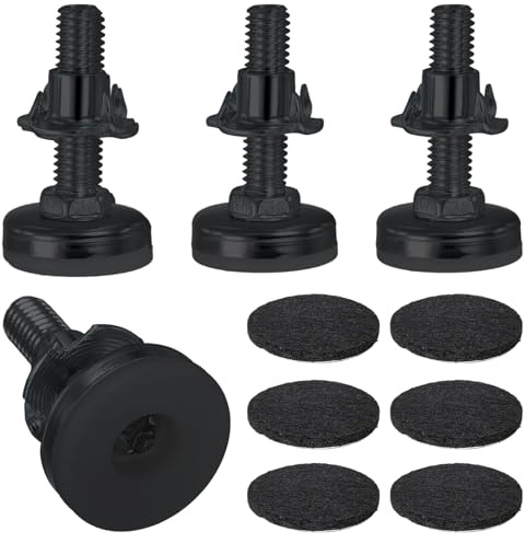 ATTEEFI 4 Pezzi Livellatori Vite di Regolazione, Piedini Regolabili per Mobili M10 x 38 mm, con Feltrini Autoadesivi e Dadi a Quattro Griffes, Nero Piedini di Livellamento, per Tavoli, Armadi e Sedie