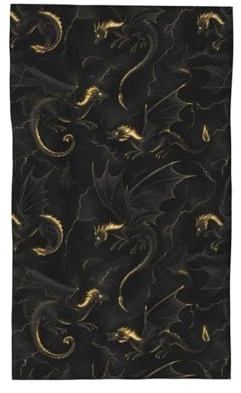 GVYGVY Mikrofaser-Gesichtshandtuch, 69 x 40 cm, schwarz-goldener Drachen-Druck, wiederverwendbar, weich, bequem, hochsaugfähig, Waschlappen für Gesicht, Augen und Bad, Spa, Fingerspitzen-Handtuch