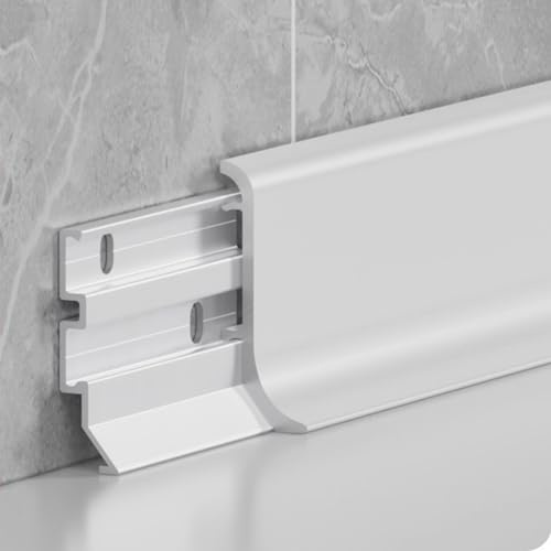 2 molduras de aluminio blanco brillante para zócalos de 125 cm, cubiertas de garaje de 4/6/7 cm de altura, fácil instalación perforada para cocina, sala de estar, pasillo, decoración
