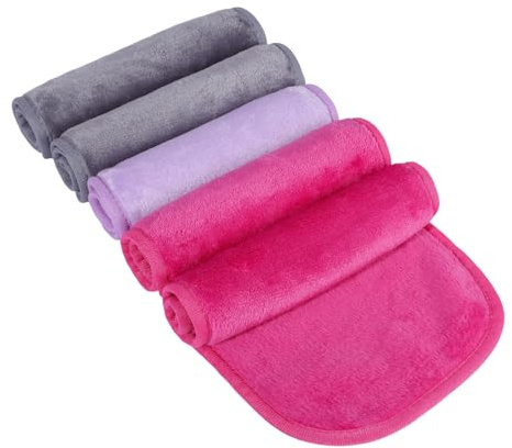 Lanjue Lot de 5 chiffons démaquillants en flanelle doux et réutilisables, 40 x 19 cm, chiffons de nettoyage pour un démaquillage quotidien en douceur (1 violet, 2 rouge cerise, 2 gris)