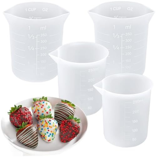 URPIZY Set di 4 bicchieri in silicone per sciogliere cioccolato, burro, formaggio e caramello, con scala di misurazione e beccuccio, per cottura e artigianato, dimensioni 15 x 8 x 6 cm