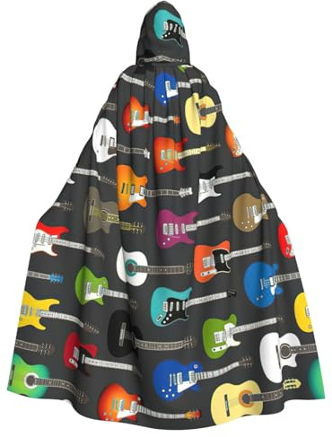 Yyoretp Vuxna färg akustiska och gitarrer tryck lång mantel med huva för halloween cosplay karneval kostymer häxa capes