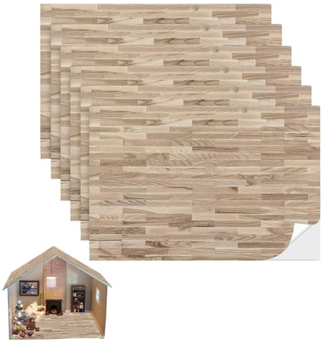 6 Stück Miniatur Bodenaufkleber 1:12 – Selbstklebende Tapete 29,7x21 cm, Vinyl Sticker Bodenbelag für Puppenhaus, Wand & Boden Deko, Natur Stil
