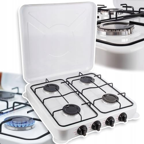 TC TECHNIC - Cocina de Gas - Cocina de Camping con Encendido Piezoeléctrico de 4 Fuegos - Cocina de Camping con 4 Quemadores de 8,8 Kw para Propano y Butano, Soportes para Ollas Extraíbles