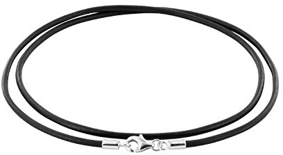 AURORIS Äkta läderkedja svart tjocklek 2 mm med karbinhake i 925 sterlingsilver längd: 55 cm