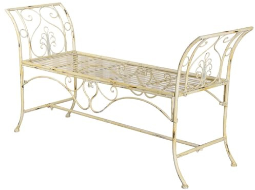 Gartenbank SHABBY CHIC GARTEN Eisenbank Weiß 130 cm Vintage Sitzbank Antikoptik Romantisch Nostalgie Shabby Patina Metall Gartenmöbel Landhausstil Balkon Terrasse Outdoor Möbel Garten Deko