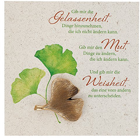 Butzon & Bercker Steinrelief Gelassenheit Mut Weisheit - Naturstein 14,5cm | Handgefertigte Wanddekoration mit Ginkgo-Motiv für Meditation und Achtsamkeit, spirituelles Geschenk aus Naturstein