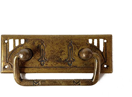 Jugendstil Möbelgriff Schlüsselschild Messing patiniert (9028/A1.01)