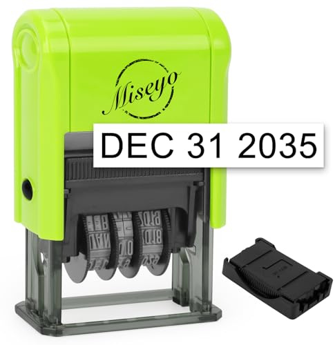 Miseyo Self Inking Date Stamp - Green (2 Black Refill Ink pad Included)