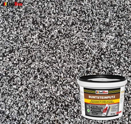 Isolbau - Buntsteinputz für Außen und Innen (Weiß, Grau, Schwarz) 15 kg - BP30 Mosaikputz Dekorationsputz Frostsicher, Wasserfest, Stoßfest