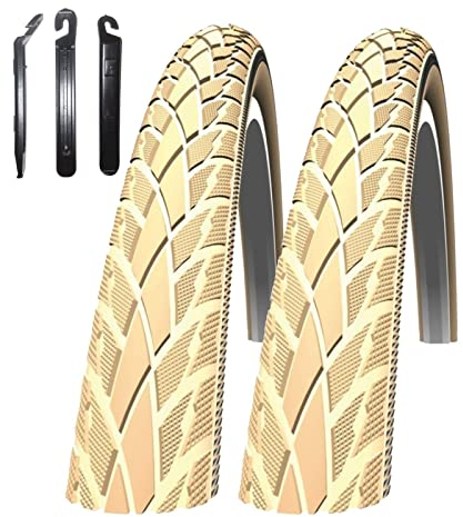 2 x Schwalbe Road Cruiser 26 Fahrradreifen Fahrradmantel Reflex Creme 47-559 (26 x 1.75) inkl. 3 Reifenheber