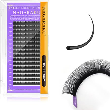 NAGARAKU Classic Fransar 0.05mm D 09mm Svart För 1:1 & Volym 16 Rader | Hög Densitet, Fin Ren Bas Mjuka Lätta Fibrer Ingen Ihopklistring Enkel Separering För Naturlig Eller Voluminös Look