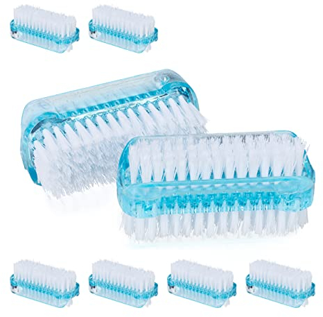 Relaxdays Nagelbürste, 8er Set, doppelseitige Handbürste mit harten Borsten, Kunststoff, HBT: 3,5 x 8,5 x 3,5 cm, blau