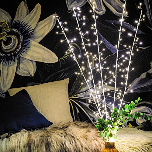 hellum Weihnachtsdeko, Lichterbündel, 300 LED, warmweiß, Lichterzweige mit Tauperlen Lichterkette und 6h Timer, 5 Zweige, Höhe 1,2m, Indoor, IP20 Innen-Transformator, All Season Deko, 578683