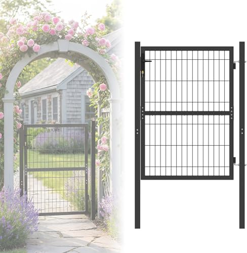 ACXIN Zauntor Gartentor 125x100cm Tor Gartenpforte Zauntür Gartentür Tür Stahl inkl. Schloss, Türklinke und Schlüsseln, Gartenpforte Einfahrtstor Hoftür, Anthrazit