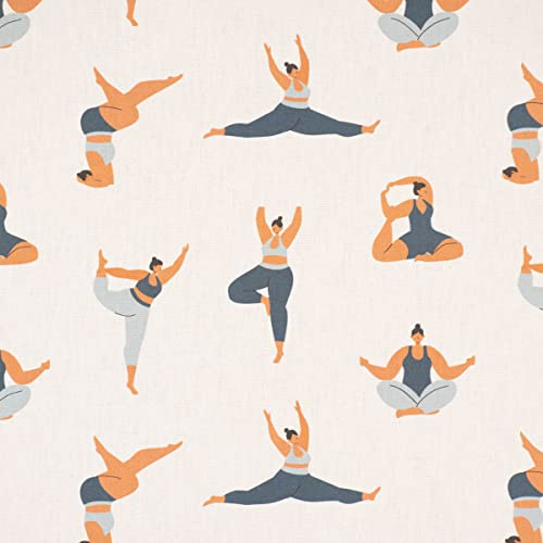 SCHÖNER LEBEN. Dekostoff Baumwolle Digitaldr. Body Positivity Yoga wollweiß blau 1,40