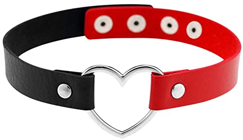 Flongo Tattoo Choker Leder Halsband Lederhalsband Damen, Leder Halskette Halsband Anhänger Choker Tattoo Kette Schwarz Blau Pink Rot Lila Weiß Silber Herz Gothic Punk Rock