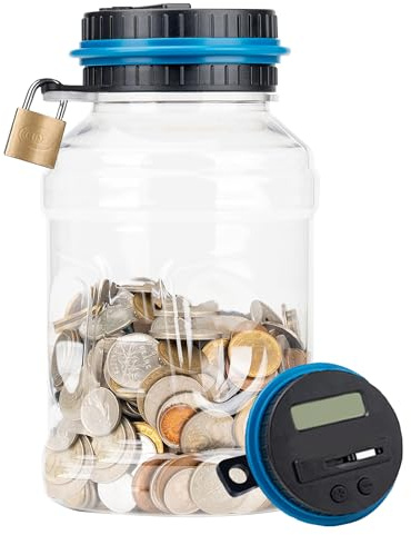 JIAMIAN Spardosen, Digitales Sparschwein Eurozähler Mit LCD Anzeige, Automatische Münzzählglas Spardose Geld Sparen Box, Digital Coin Bank, Inkl. Schloss, Schlüssel