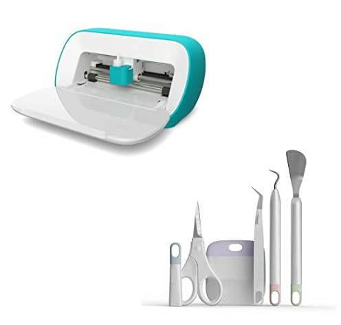 Cricut Joy Maschine mit essentiellem Werkzeugset für Vinyl und andere BastelMaterialien | Enthält Spachtel, Haken, Schaber, Schere und Pinzette | Farbe Weiß und Türkis