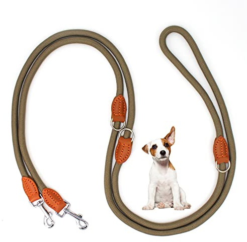 Bokelai Hundeleine, 3 m, doppelseitig, Trainingsleine für mittelgroße und kleine Hunde, verstellbare Crossbody-Seilleine für Outdoor, Spaziergänge, Laufen, freihändige Hundeleine, Armeegrün