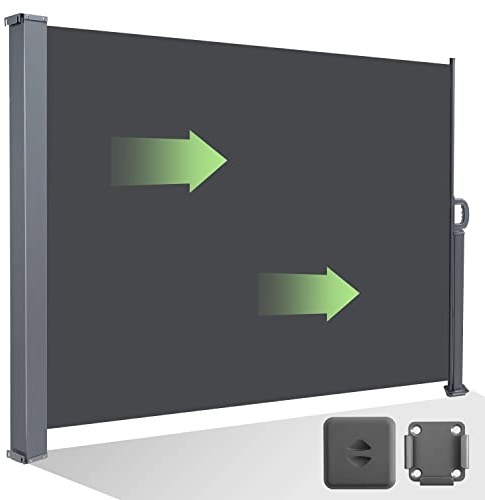 Sonnewelt Toldo Lateral se Puede expandir en Pantalla privada 180x300cm Parabrisas, Pantalla de Sombra, Cortina Enrollable Lateral con Sombrero anticolisión y Hebillas de fijación, Gris