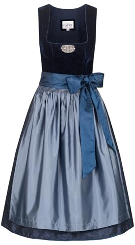 Nübler Damen Dirndl Marlies I Größen 32-50 I Midi-Dirndl mit Rocklänge 60 cm & Schürze I Festliches Trachtenkleid mit modernem Schnitt & dezenten Details I Ideal für Trachten & Festlichkeiten