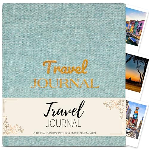 Cosmo JR Travel Journal and Travelers Notebook to Record Trips & Memories. Travel Journal for Women, Men. Travel Gifts for Adventurous Souls with 10 Keepsake Pockets. Size 9.70 x 8.0 in