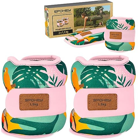 SPOKEY HOME JUNGLE 2 x 0,5 kg / 1 kg / 1,5 kg Handgelenkgewichte Gewichtsmanschetten verstellbares Knöchelgewicht für Arme oder Beine, Lila/Blau mit Dschungelprint (1.5, Kilogramm)