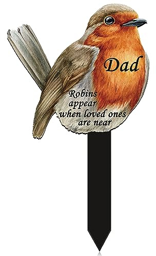 Hicarer Grave Decorations for Cemetery Double Sided Metal Dad Grave Markers Robin Memorial Stakes Mother's Father's Day Cemetery Sympathy Outdoors Decorations for Garden Yard, 11.8 x 6.8 Inch
