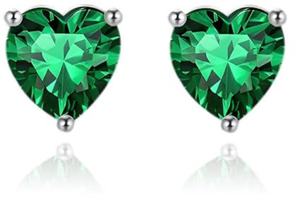 Zolkamery Ohrringe Silber 925 Stecker, 925 Sterling Silber Smaragd Geburtsstein Ohrstecker, Hypoallergen 6mm Klein Liebe Herz Schlafen Knorpel Zirkonia Ohrstecke, Geburtstagsgeschenk für Damen Mädchen