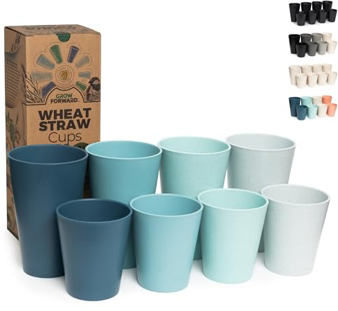Grow Forward Premium Wheat Straw Cups - 13 & 20 oz Unbreakable BPA Free Hard Plastic Cups - Reusable Lightweight Plastic Drinking Glasses for Kitchen, Outdoor, Water, Camping, RV - Seascape