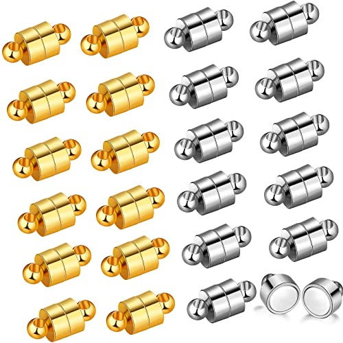 24 Paar magnetische Halsketten-Armbandverschlüsse, Magnetkonverter, Schmuckverschlüsse, Verlängerungen, Verschlussverschlüsse für die Herstellung von Armbändern und Halsketten (Silber + Gold)