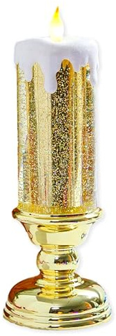 The Bridge Collection 13 Gold Glitter Flameless Candle - Gold Christmas Decor - Battery Candle - Flameless Candle Light - Lighted Gold Candle