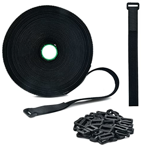 HUMOKI 12m Adjustable Cable Straps, self-Adhesive Straps with 60 Buckles, Hook and Loop Straps, Reusable Fastening Cable Straps, DIY Cut Length, Cable Straps Roll, for Organizer, 2cm Wide, Black