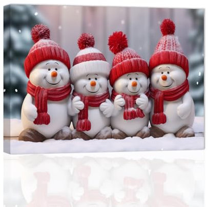 ZXHYWYM Weihnachts Wanddruck lustiges Schneemann Leinwandbild Winter Schnee Szene Poster frohes Weihnachten Neujahrsgeschenk mit Rahmen (30.00 x 45.00 cms)