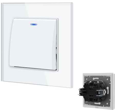 BSEED Interrupteur Va et Vient avec voyant LED,Interrupteur encastrable avec des Griffes,10A 1 Gang 2 Voie Interrupteur à bascule,Interrupteur Mural encastré pour salon, bureau, cuisine-Blanc